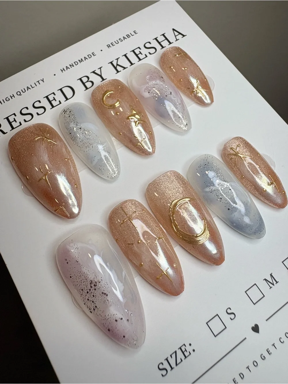 Nude & Pearl Starry Pressed Nails